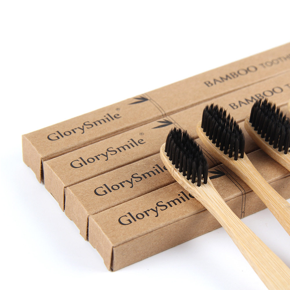 Bamboo Toothbrush Set - แปรงสีฟันไม้ไผ่สำหรับผู้ใหญ่ – ชุดแปรงสีฟันไม้ 4 ชิ้น พร้อมขนแปรงนุ่มผสมถ่าน