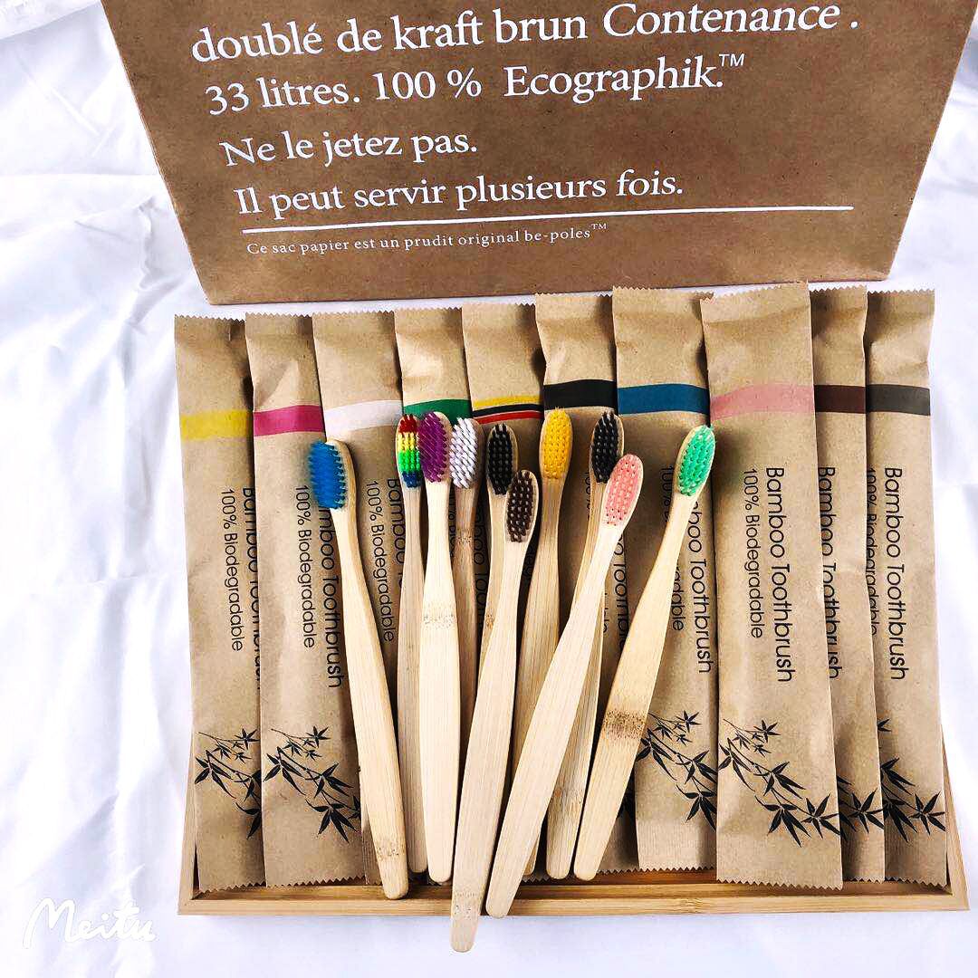 Bamboo Toothbrush Set - แปรงสีฟันไม้ไผ่แบบสุ่มสี 5/10 ชิ้น ใช้ซ้ำได้ เป็นมิตรต่อสิ่งแวดล้อม ขนแปรงนุ่ม