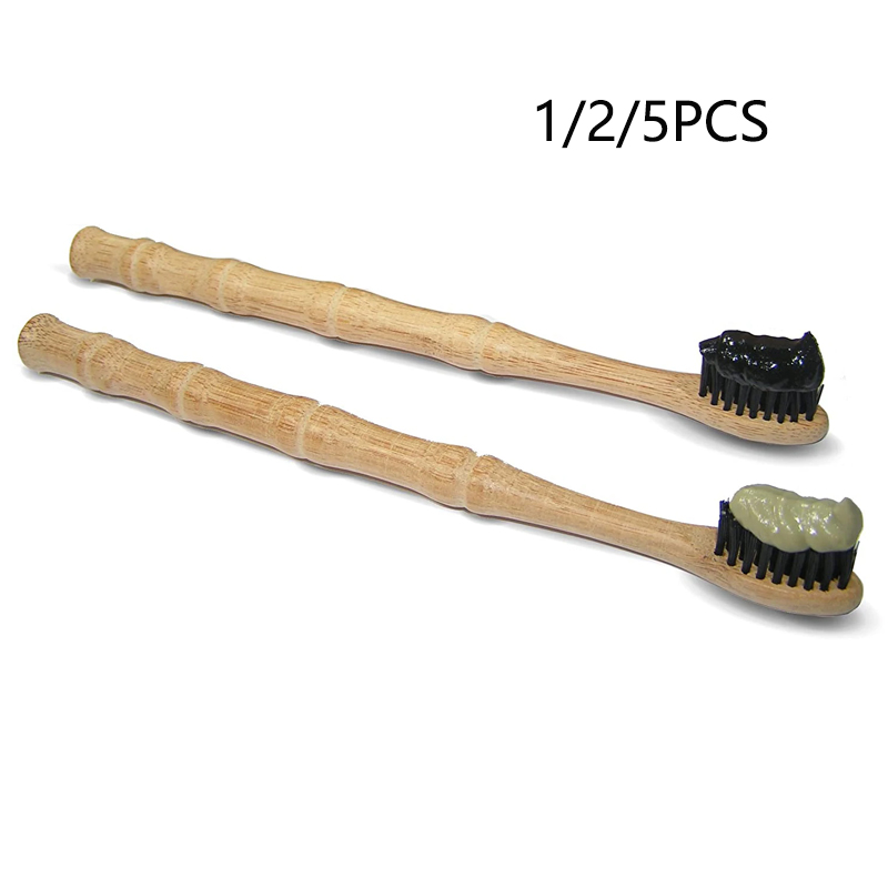 Bamboo Toothbrush Set - 1/2/5 Pcs ธรรมชาติแปรงสีฟัน Bamboo: เป็นมิตรกับสิ่งแวดล้อม BPA-ฟรีขนแปรงถ่านไม้ไผ่ร่วมด้ามไม้