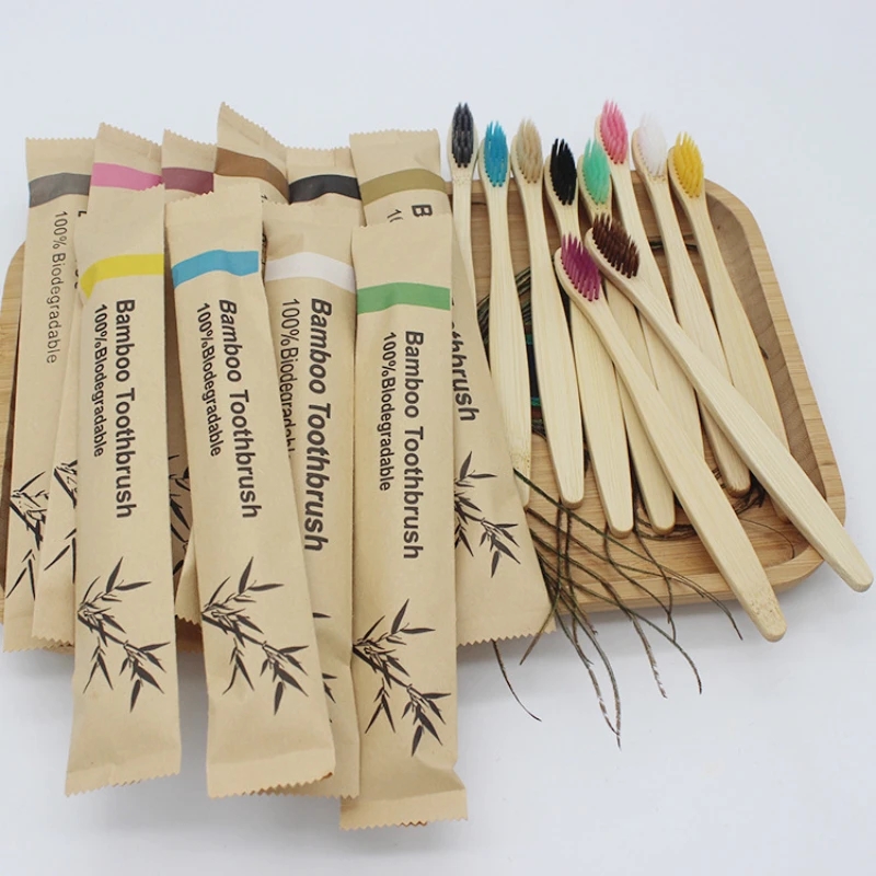 Bamboo Toothbrush Set - แปรงสีฟันไม้ไผ่100ชิ้นแปรงสีฟันขนนุ่มเป็นมิตรต่อสิ่งแวดล้อมสำหรับผู้ใหญ่เป็นมิตรกับสิ่งแวดล้อมสำหรับมังสวิรัติ