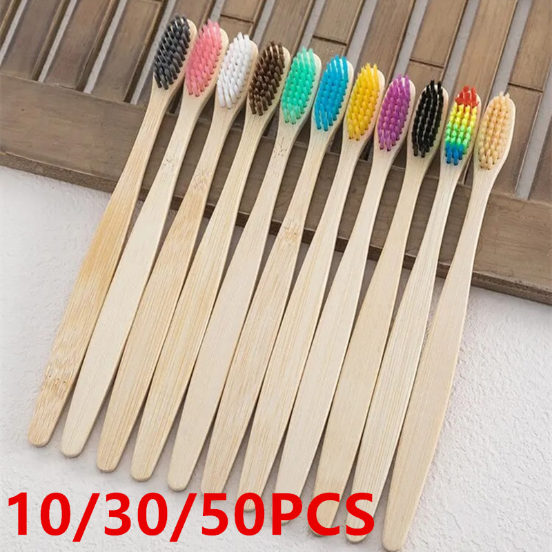 แปรงสีฟันไม้ไผ่ธรรมชาติ 10 แพ็ - Bamboo Toothbrush Set บทวิจารณ์และราคา