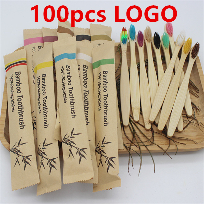 50/100Pcs ปรับแต่งโลโก้แปรงสีฟ - Bamboo Toothbrush Set บทวิจารณ์และราคา